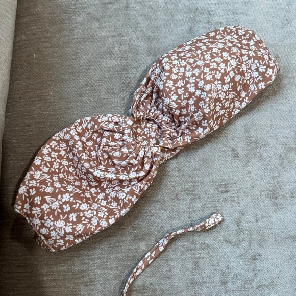 Brown and White Floral Bandeau Bikini Set - Picture 2 of 4
